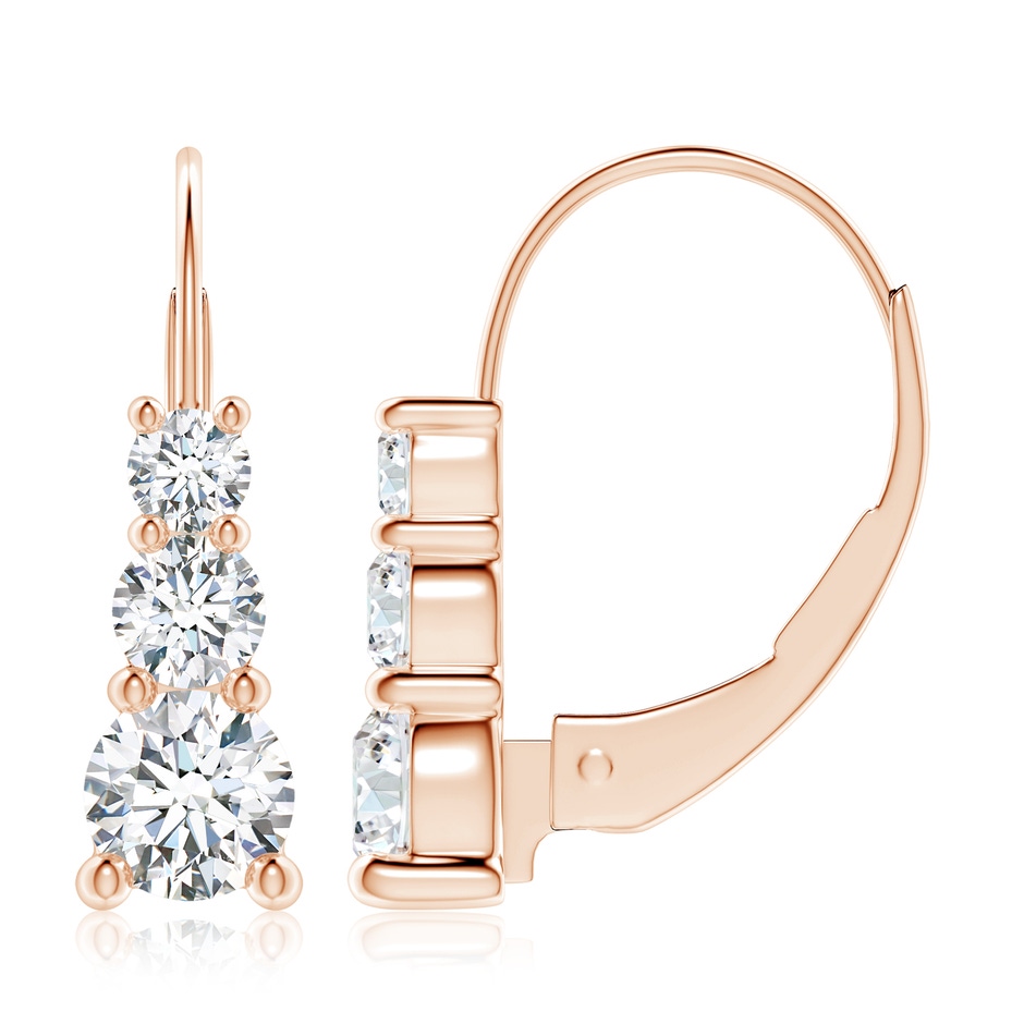 6.4mm GVS2 Round Diamond Three Stone Leverback Earrings in Rose Gold 