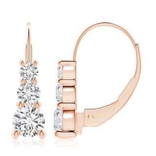 6.4mm HSI2 Round Diamond Three Stone Leverback Earrings in Rose Gold
