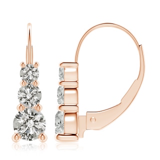 6.4mm KI3 Round Diamond Three Stone Leverback Earrings in 10K Rose Gold