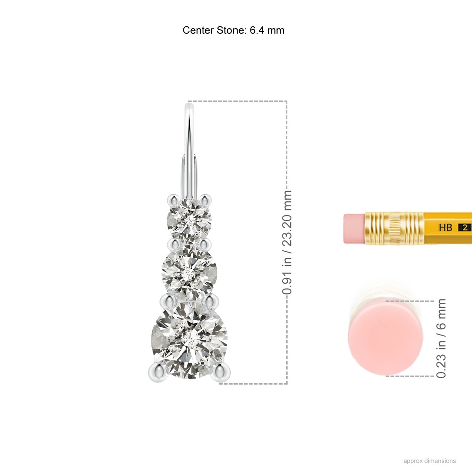 6.4mm KI3 Round Diamond Three Stone Leverback Earrings in P950 Platinum ruler