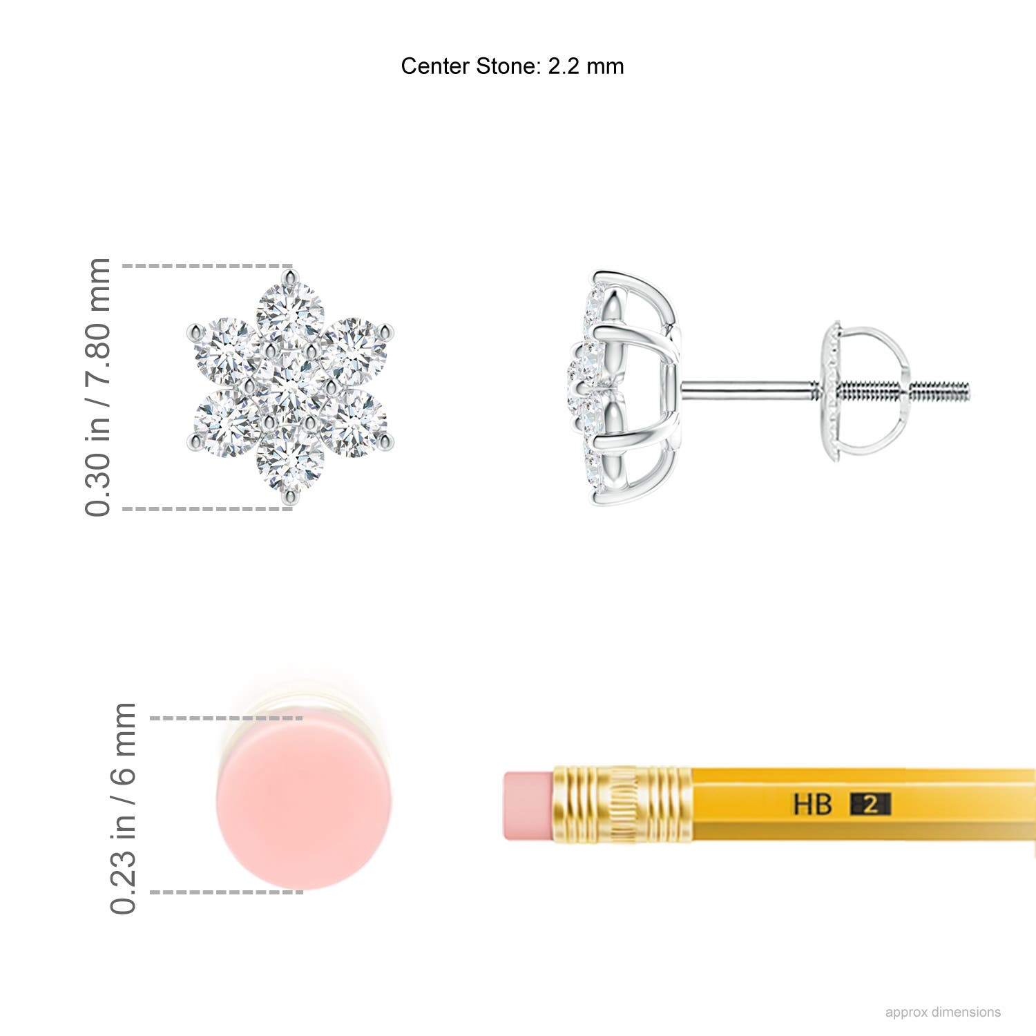 2.2mm GVS2 Diamond Flower-Shaped Stud Earrings in P950 Platinum - ruler