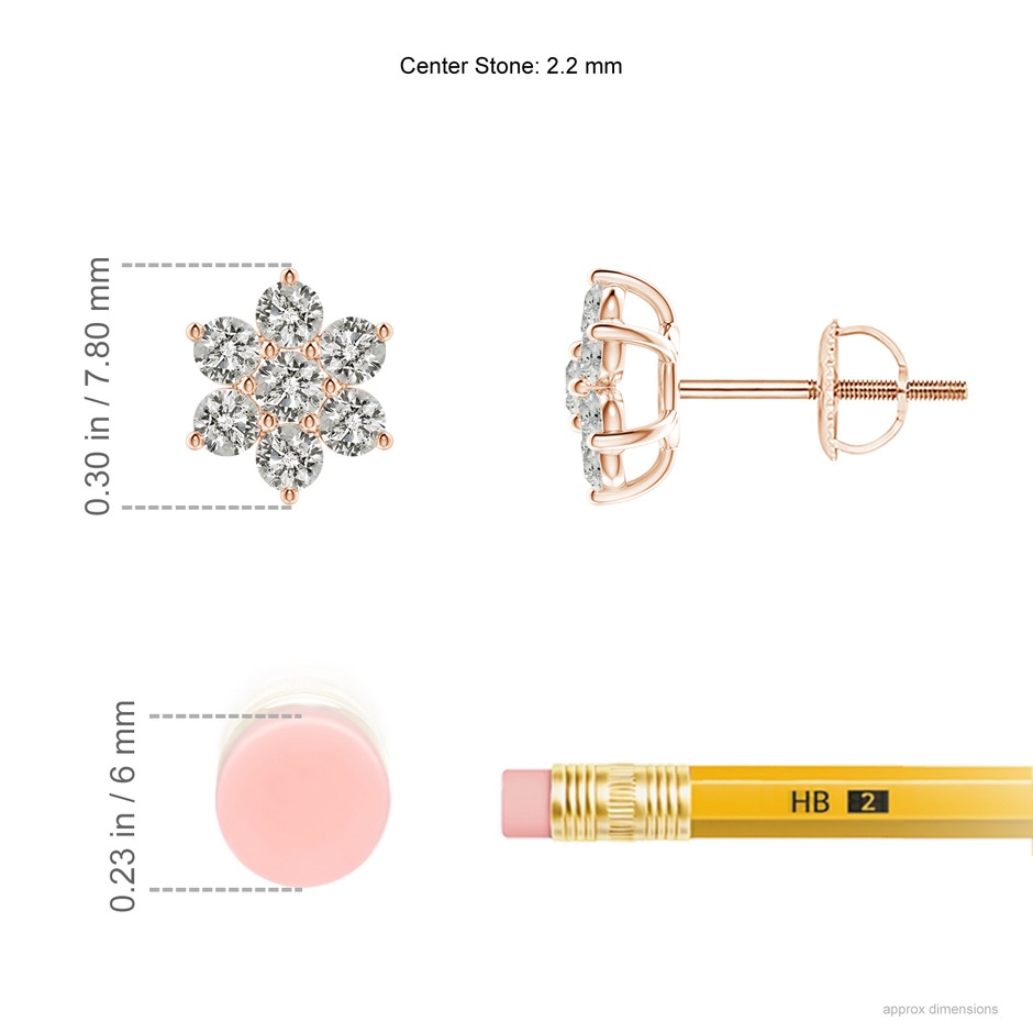 2.2mm KI3 Diamond Flower-Shaped Stud Earrings in 9K Rose Gold ruler