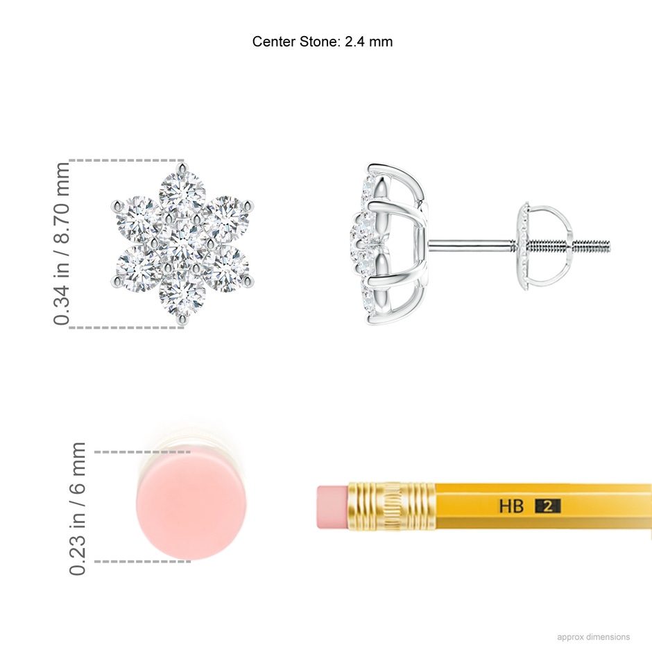 2.4mm GVS2 Diamond Flower-Shaped Stud Earrings in P950 Platinum ruler