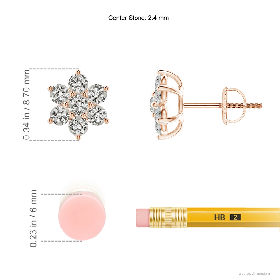 2.4mm KI3 Diamond Flower-Shaped Stud Earrings in Rose Gold ruler