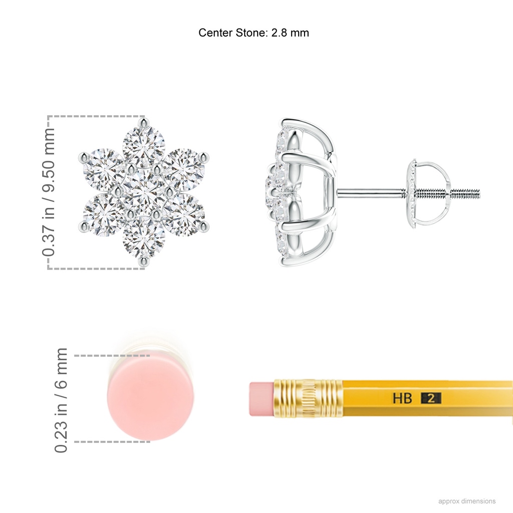 2.8mm HSI2 Diamond Flower-Shaped Stud Earrings in White Gold ruler