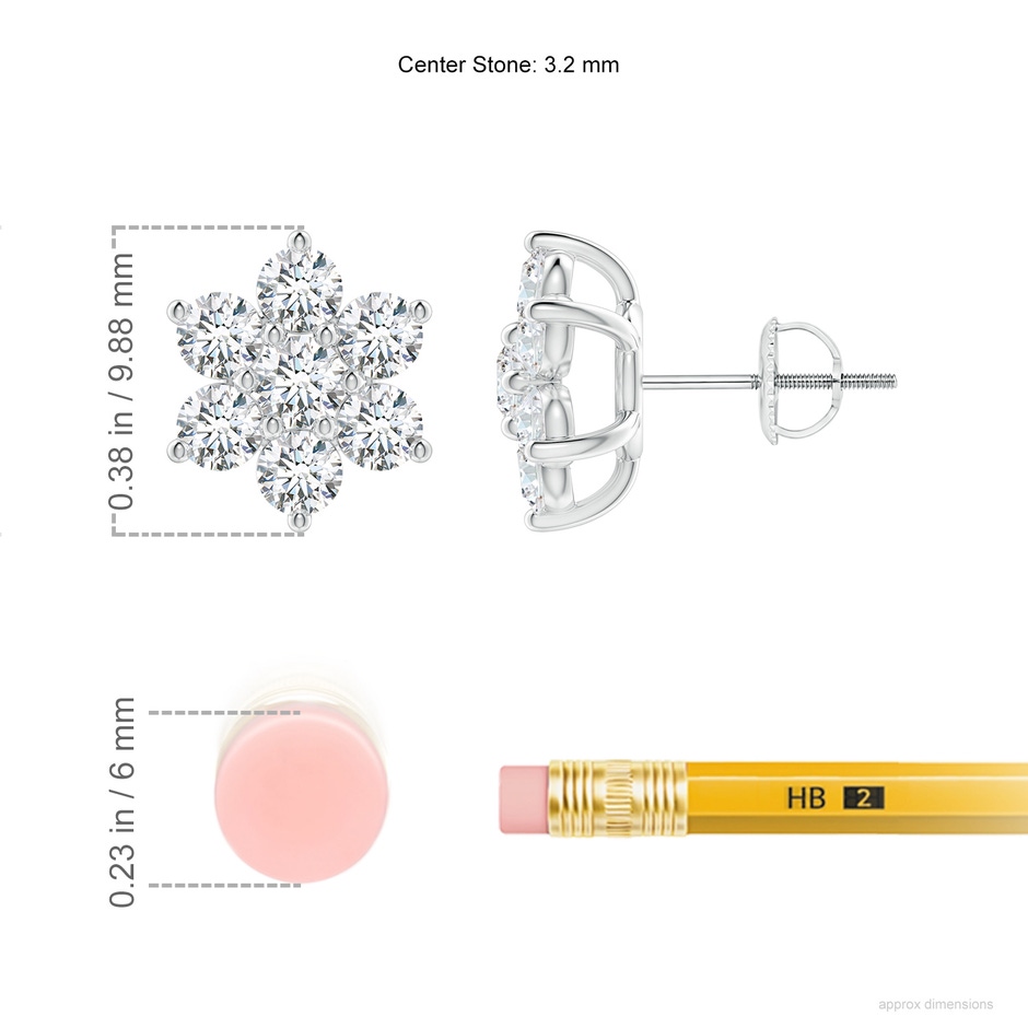 3.25mm GVS2 Diamond Flower-Shaped Stud Earrings in White Gold ruler