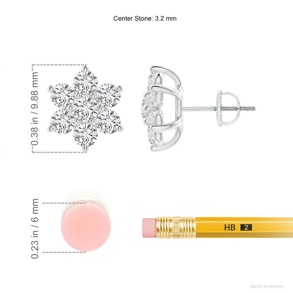 3.25mm HSI2 Diamond Flower-Shaped Stud Earrings in P950 Platinum ruler