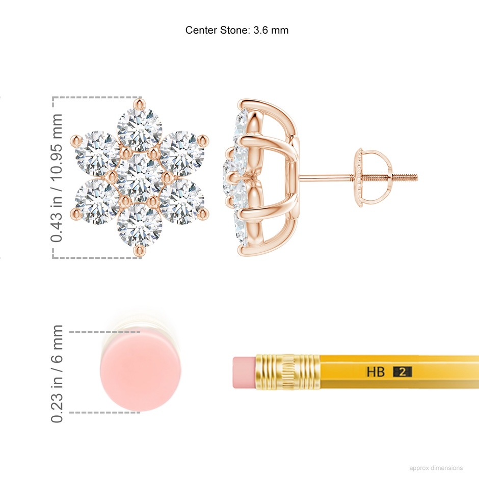 3.6mm GVS2 Diamond Flower-Shaped Stud Earrings in Rose Gold ruler