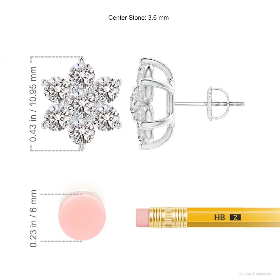 3.6mm IJI1I2 Diamond Flower-Shaped Stud Earrings in 18K White Gold ruler
