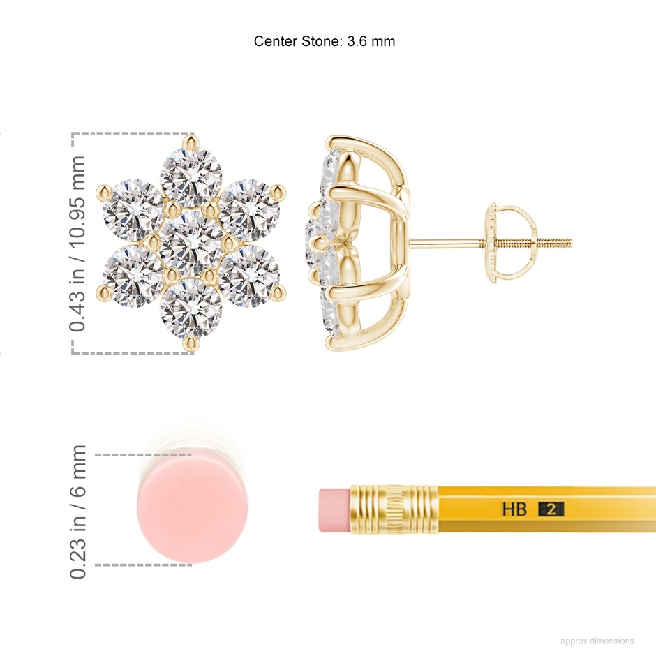 3.6mm IJI1I2 Diamond Flower-Shaped Stud Earrings in 18K Yellow Gold ruler