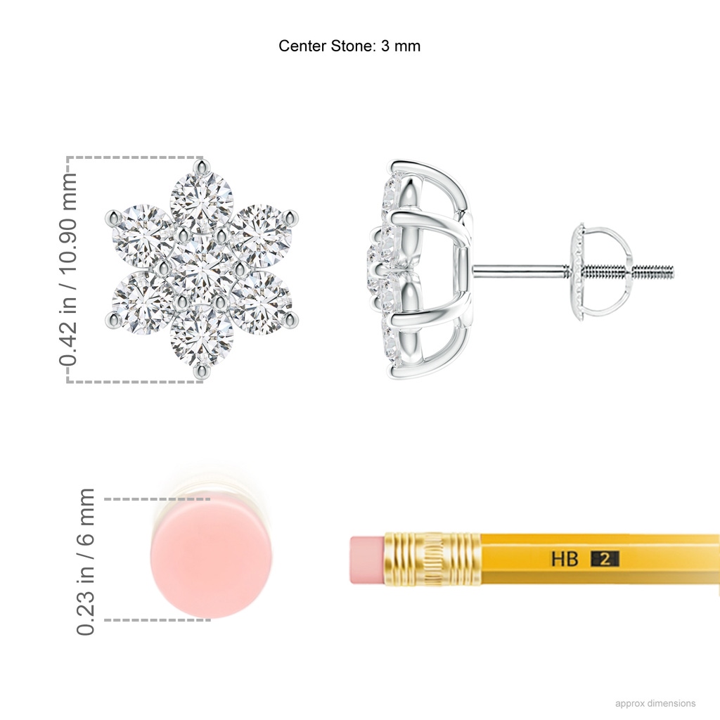 3mm HSI2 Diamond Flower-Shaped Stud Earrings in White Gold ruler