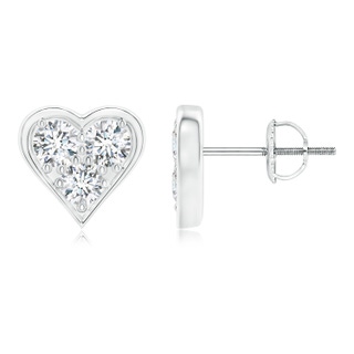 2.6mm GVS2 Three Stone Diamond Heart-Shaped Stud Earrings in P950 Platinum