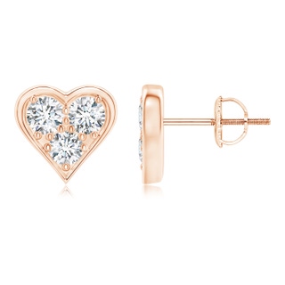 2.6mm GVS2 Three Stone Diamond Heart-Shaped Stud Earrings in Rose Gold