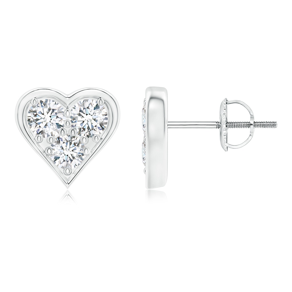 2.6mm GVS2 Three Stone Diamond Heart-Shaped Stud Earrings in White Gold