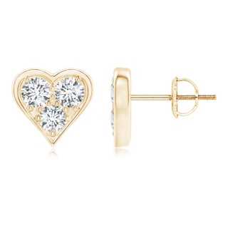 2.6mm GVS2 Three Stone Diamond Heart-Shaped Stud Earrings in Yellow Gold