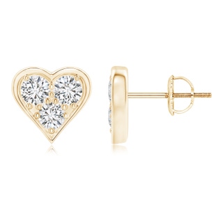 2.6mm HSI2 Three Stone Diamond Heart-Shaped Stud Earrings in Yellow Gold