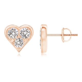 2.6mm IJI1I2 Three Stone Diamond Heart-Shaped Stud Earrings in 9K Rose Gold