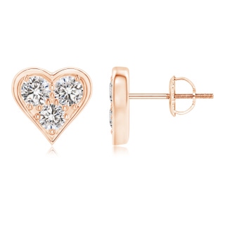 2.6mm IJI1I2 Three Stone Diamond Heart-Shaped Stud Earrings in Rose Gold