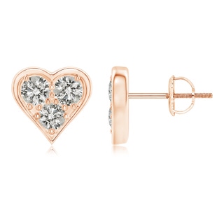 2.6mm KI3 Three Stone Diamond Heart-Shaped Stud Earrings in 9K Rose Gold