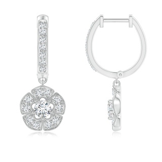 3.2mm GVS2 Vintage-Inspired Diamond Floral Earrings in White Gold