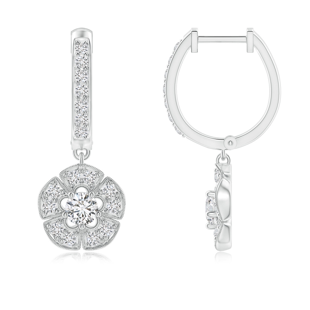3.2mm HSI2 Vintage-Inspired Diamond Floral Earrings in White Gold