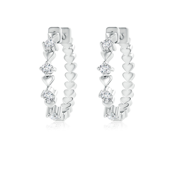 1.9mm GVS2 Round Diamond and Heart Motif Hoop Earrings in White Gold