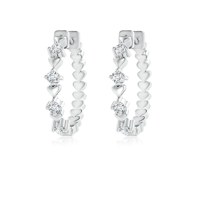 1.9mm GVS2 Round Diamond and Heart Motif Hoop Earrings in White Gold 