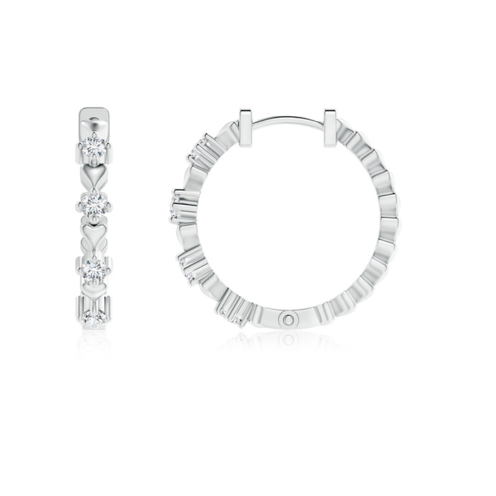 1.9mm GVS2 Round Diamond and Heart Motif Hoop Earrings in White Gold product image