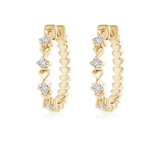 1.9mm HSI2 Round Diamond and Heart Motif Hoop Earrings in Yellow Gold