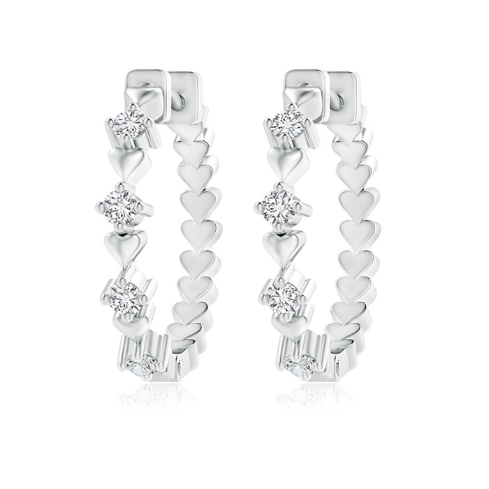 2.3mm HSI2 Round Diamond and Heart Motif Hoop Earrings in White Gold 