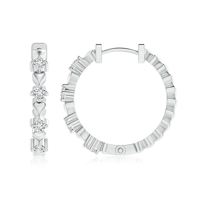 2.3mm HSI2 Round Diamond and Heart Motif Hoop Earrings in White Gold product image