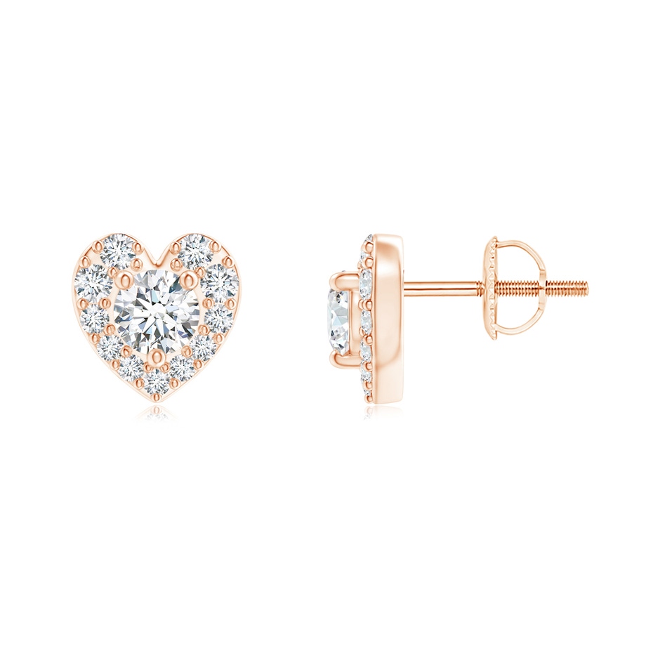 2.9mm GVS2 Diamond Stud Earrings with Heart-Shaped Halo in Rose Gold 