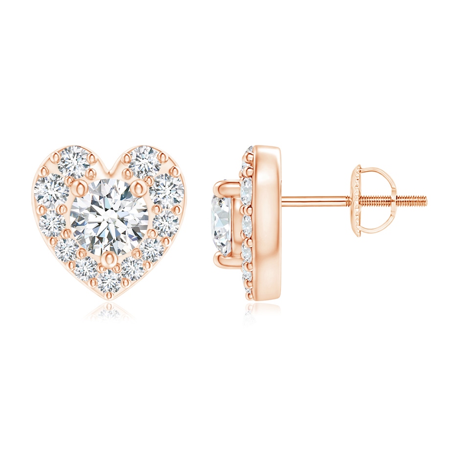 3.8mm GVS2 Diamond Stud Earrings with Heart-Shaped Halo in Rose Gold 