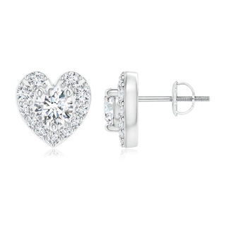 3.8mm GVS2 Diamond Stud Earrings with Heart-Shaped Halo in White Gold