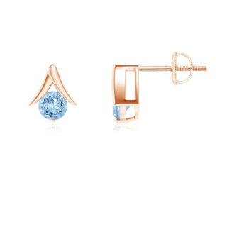 5mm AAA Round Aquamarine Inverted 'V' Stud Earrings in Rose Gold
