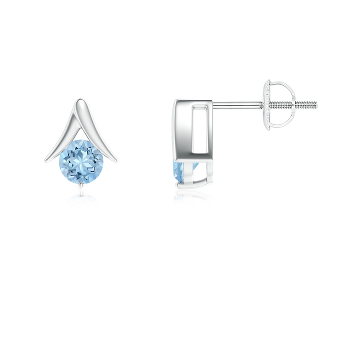 5mm AAA Round Aquamarine Inverted 'V' Stud Earrings in White Gold 