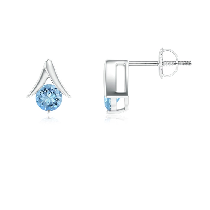 5mm AAAA Round Aquamarine Inverted 'V' Stud Earrings in P950 Platinum