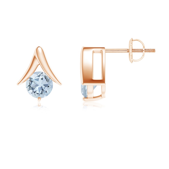 6mm A Round Aquamarine Inverted 'V' Stud Earrings in Rose Gold 