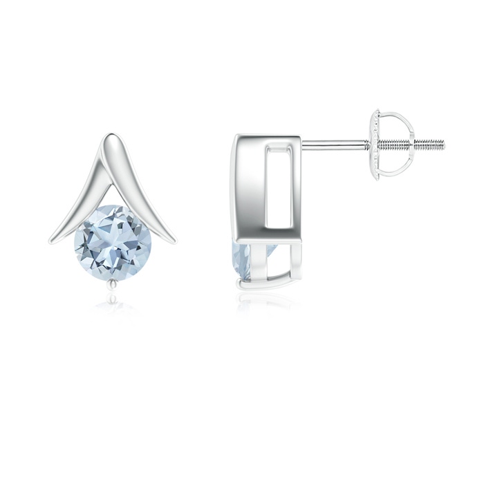 6mm A Round Aquamarine Inverted 'V' Stud Earrings in White Gold 