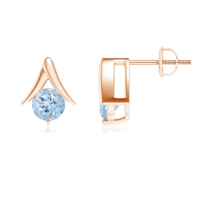 6mm AA Round Aquamarine Inverted 'V' Stud Earrings in Rose Gold 