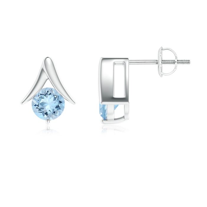6mm AAA Round Aquamarine Inverted 'V' Stud Earrings in White Gold