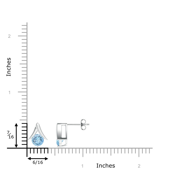 6mm AAAA Round Aquamarine Inverted 'V' Stud Earrings in S999 Silver product image