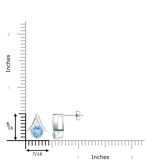 7mm AAAA Round Aquamarine Inverted 'V' Stud Earrings in S999 Silver product image