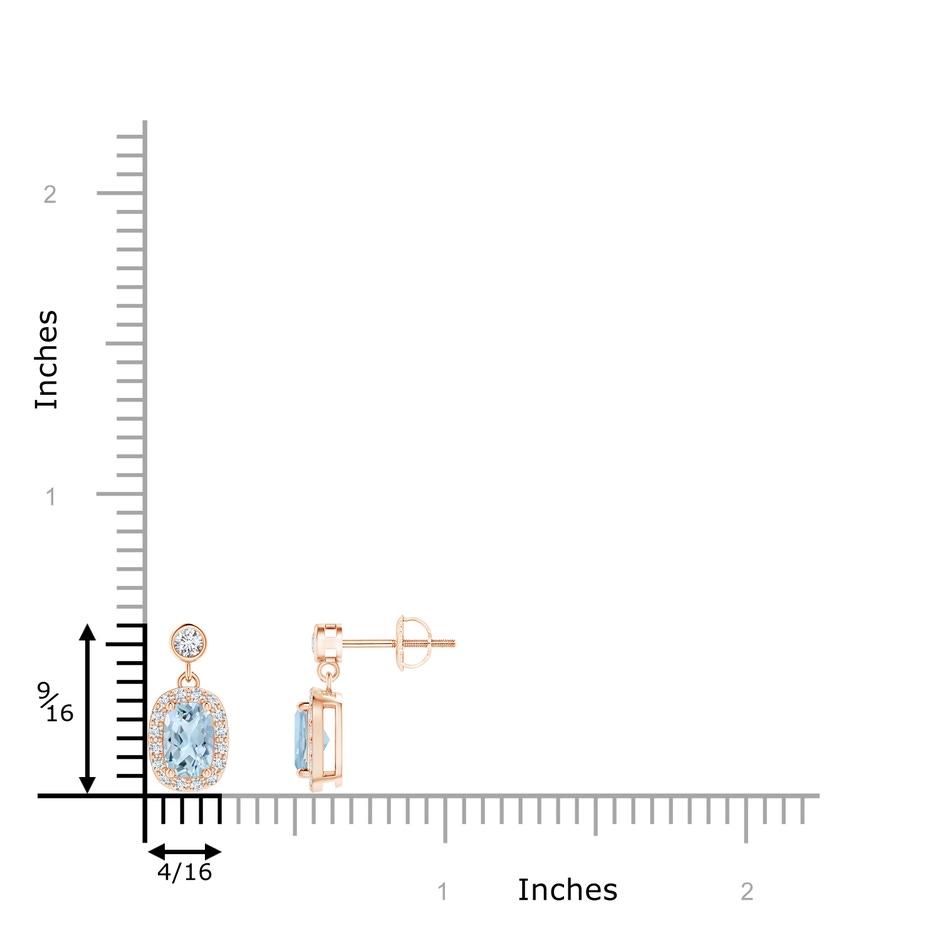 6x4mm AA Cushion Aquamarine Dangle Earrings with Diamond Halo in Rose Gold product image