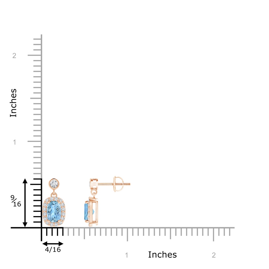 6x4mm AAAA Cushion Aquamarine Dangle Earrings with Diamond Halo in Rose Gold product image