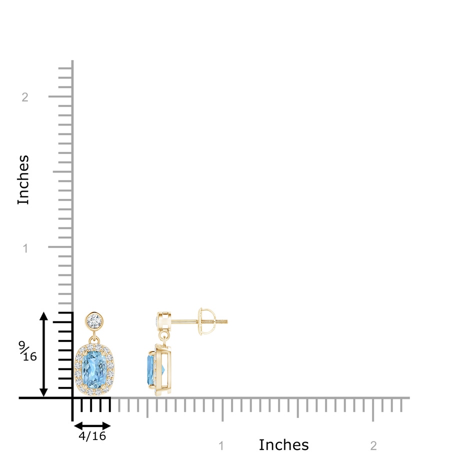 6x4mm AAAA Cushion Aquamarine Dangle Earrings with Diamond Halo in Yellow Gold product image