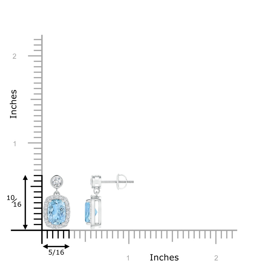 7x5mm AAAA Cushion Aquamarine Dangle Earrings with Diamond Halo in P950 Platinum product image