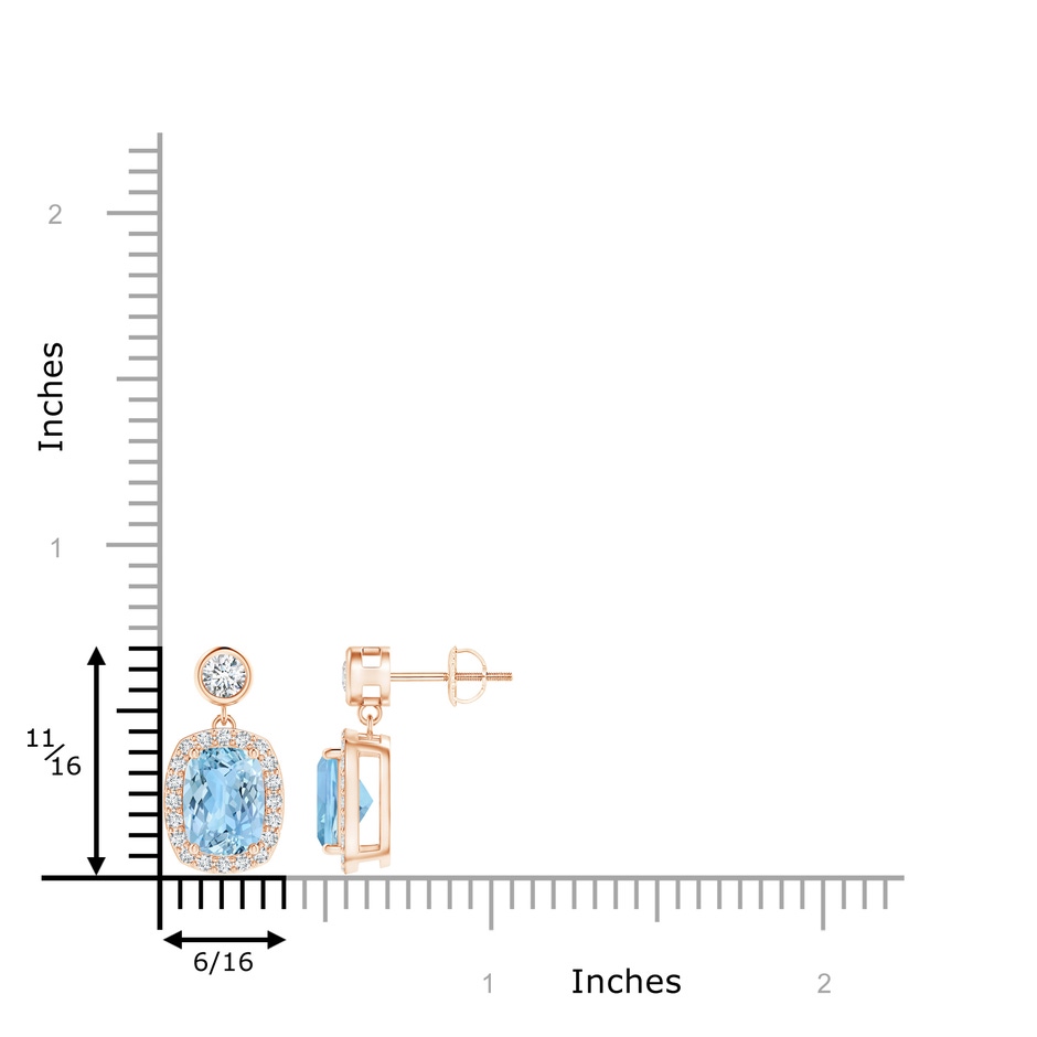 8x6mm AAAA Cushion Aquamarine Dangle Earrings with Diamond Halo in Rose Gold product image