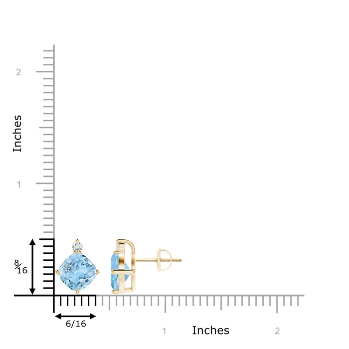 7mm AAAA Sideways Cushion Aquamarine Studs with Diamond Accent in Yellow Gold product image