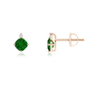 4mm AAAA Sideways Cushion Emerald Studs with Diamond Accent in Rose Gold